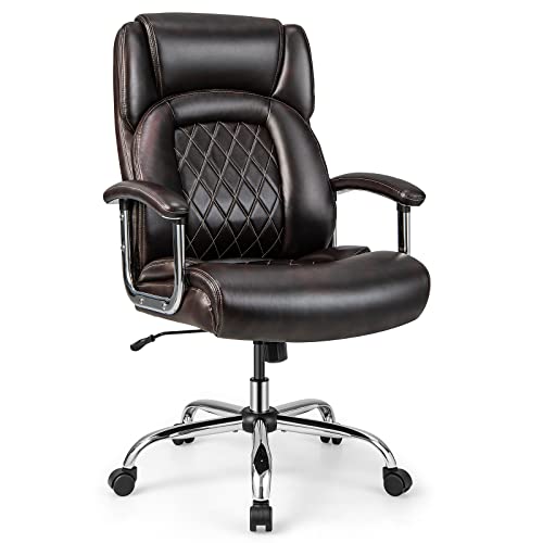 COSTWAY Big & Tall Executive Office Chair, 500LBS, Leather, Brown