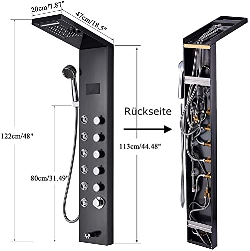 Shower Tower System LED Blue Shower Head Rain and Waterfall Shower Massage Jets Hand Sprayer Tub Spout LED Temperature Display 6 Handles Shower Panel miniatura 2