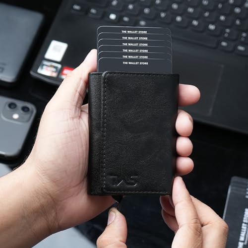 Image of The Wallet Store Maverick RFID Protected Vegan Leather Wallet Cardholder | Pop-up Cardholder | Scan Proof Wallets for Men | Aluminium Case | Up to 8 Cards | Credit & Debit Cardholder (Black)