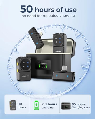 Image of VELOMAX Wireless Microphone with Noise Reduction, Wireless Microphone 30-Meter Transmission Range,Ideal mic for YouTube Video Recording (Type Mic)