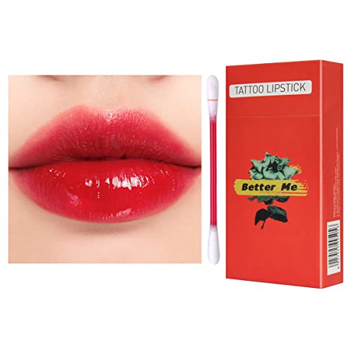QrBxa 20 Pcs/Set Tattoo Lipstick Cotton Swab Lipstick, Lip Tattoo Lip Stain Lipstick Cotton Swab, Waterproof Long-Lasting Non-Stick Lipstick Cotton Swab Lip Tint, Easy to Carry(Haze Red)