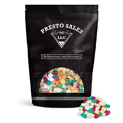 Fruit Cubes/Tutti Frutti Tricolor, Yumminess candy, Candied Fruit, Delicious Glaze, Snack, Garnishes, Topping, Packed in a resealable bag of 3 lbs. (48 oz.) by Presto Sales LLC
