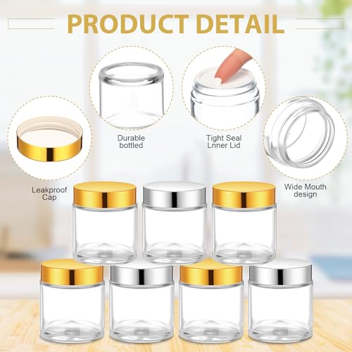 Meanplan 60 Pack 4 oz Glass Jars with Lids Bulk Small Sample Candle Cosmetic Jars with Inner Liners for Travel Empty Salve Tins Storage Container for Creams, Lotion, Candle Making, Food (Gold Silver)4