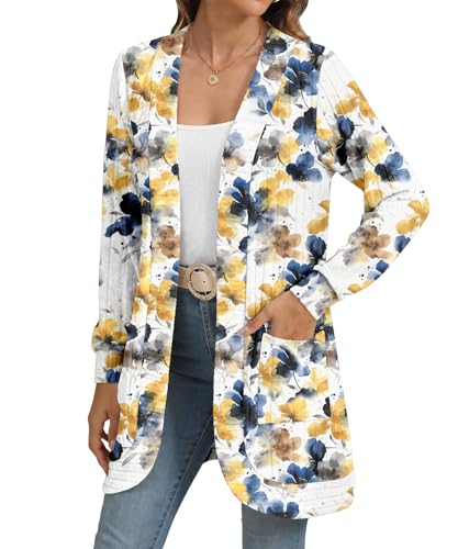 Image of YSYOKOW Cardigan Sweaters for Women Long Sleeve Open Front with Pockets | Long Cardigans for Women Lightweight Soft Casual Dressy Loose Fit Cardigan Sweater with Pockets for Work and Office