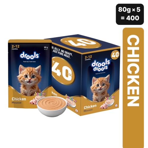 Image of Drools Kitten Wet Mousse 80g Pack of 5, 400g | Chicken Flavour | Rich in Protein | Promotes Hydration & Easy to Digest | No Artificial Flavours | Packed with Essential Vitamins & Antioxidants