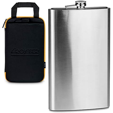 Froster Giant Hip Flask Deluxe in Extreme Case, Large Capacity 67 oz, Stainless Steel, Gift for Men Cover