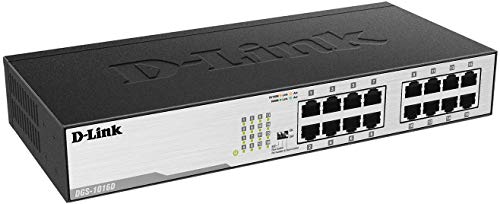 Image of D-Link 16-Port Unmanaged Ethernet Switch, Fanless, Sturdy Metal with Shielded Ports, QoS, Fanless, Port Isolation, Storm Control, Desktop /Rackmount, Energy Saving, Follows NDAA /TAA (DGS-1016D)
