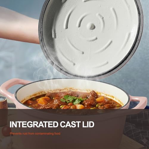 Image of Overmont Enameled Cast Iron Dutch Oven - 5.5QT Pot with Wide Handles Lid Cookbook & Cotton Potholders - Heavy-Duty Pre-Seasoned Cookware Oven Safe to 500F for Braising, Stews, Roasting, Sourdough Baking
