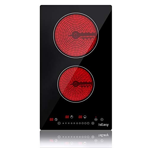 IsEasy 2 Burner Electric Cooktop, Electric Stove Top Ceramic Hot Plate, 12 inch 3000W
