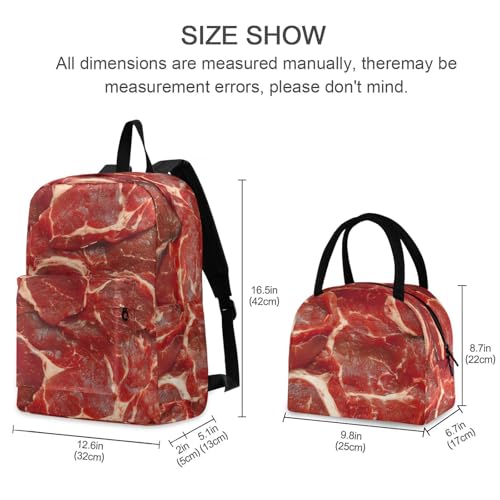 Meat Texture Print Backpack Set with Lunch Bag, Large Capacity Travel Backpacks and Lunch Box Insulated for Commute Hiking Picnic2