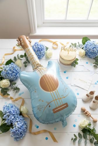 Folyo Balon — Retro Mat Mavi Gitar Figürlü | Müzik Temalı Doğum Günü Rock Konsept Parti Süsleme Vintage Dekorasyon Balonu
