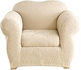 SureFit Stretch  Jacquard Damask 2-Piece - Chair Slipcover  - Oyster (SF40155)
