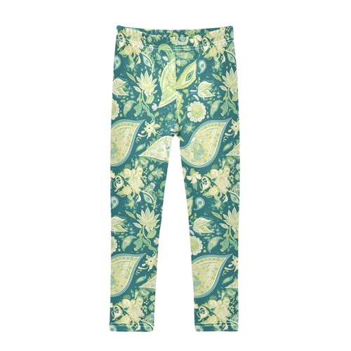 Traditional Oriental Paisley Pattern Vintage Watercolor Kids Baby Girls Cotton Leggings Comfortable Full Length