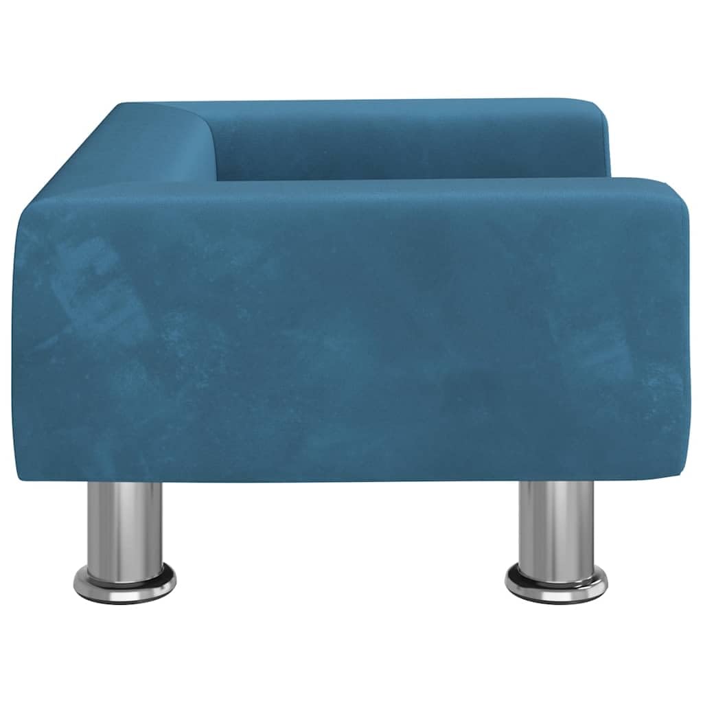 Sofa dziecięca niebieska aksamitna z masywną ramą z drewna sosnowego 50 x 40 x 26,5 cm, wyściełana pianką, do pokoju dziecięcego, zestaw mebli do siedzenia do pokoju dziecięcego, wygodna do