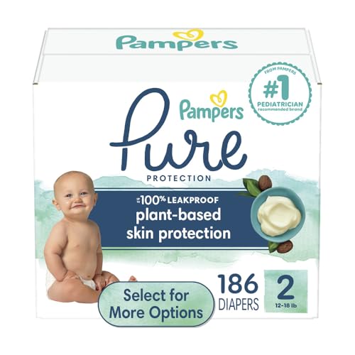 Image of Pampers Baby Diapers - Pure Protection - Size 2, 186 Count, for up to 100% Leakproof, Premium Plant-based Skin Protection