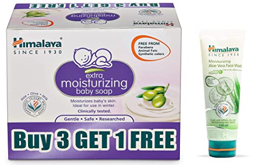 Image of Himalaya Extra Moisturizing Baby Soap (300g),buy 3 get 1 free(4N X 75g) & Himalaya Herbals Moisturizing Aloe Vera Face Wash,100ml