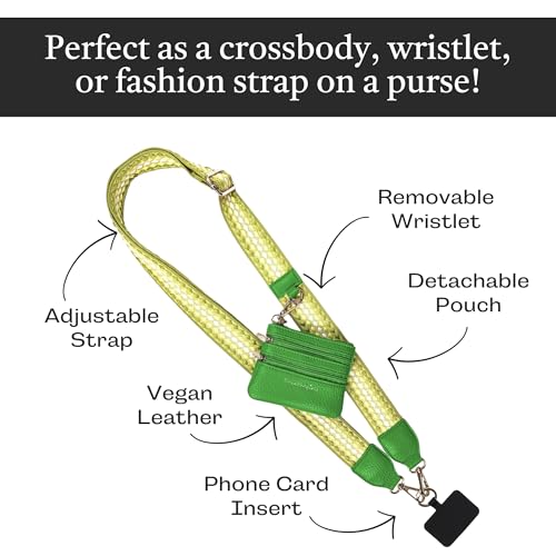 Image of Save the Girls Original Clip and Go Phone Strap Pattern (Fun Dots - Dark Green /Light Green) - Crossbody Phone Strap Chain with Zipper Wallet Pouch - Phone Lanyard Zippered