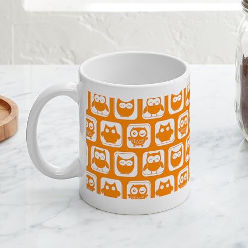 Taza de cerámica 11 oz con diseño de búho blanco y naranja miniatura 5