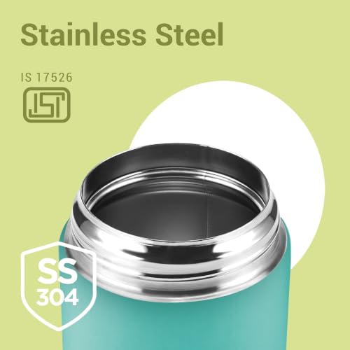 Image of MILTON Grab N Go 350 Thermosteel Vacuum Insulated Food Jar|Hot & Cold Thermal Flask,Double Walled|Leak Proof|Ideal for carrying Soup,Khichdi,Sweet Corn to Office,School & Travelling,350 ml,Aqua Green
