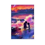 ckklik Anime-Poster, romantische Szene, schöner Sonnenuntergang, Kunstdruck, Traumlandschaft, Wanddekoration, Paar in Wolken, farbenfroher Himmel, Kunstwerk für Zuhause und Küche, einzigartige