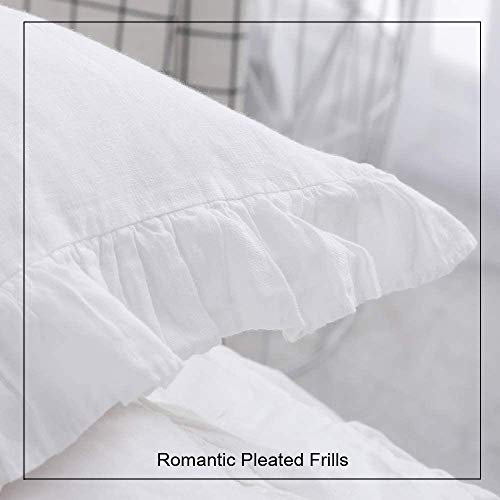 King Linens 100% French Linen Throw Pillow Covers - Set Of 2 - Washed Flax Decorative Ruffled Square Cushion Cover Solid Color Soft Breathable - White, 18'' X 18'' #TOP4