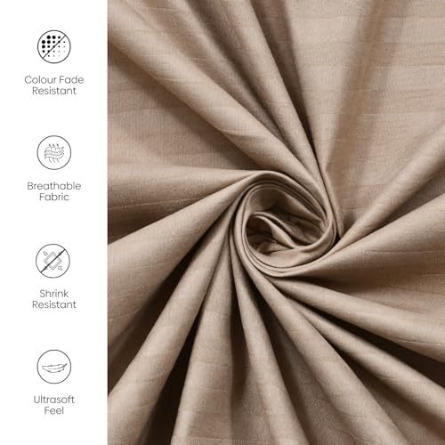 Image of Rivermoor Ultrasoft Bedsheet for Double Bed | Queen Size Bed Sheet with 2 Pillow Covers | Beige Satin Stripe | 90 x 98 Inches | Breathable & Hypoallergenic