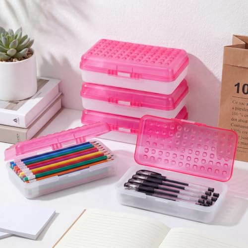 Image of Blulu 6 Pack Plastic Pencil Boxes Bulk Large Pencil Case,Pink | 8.5 x 5.5 x 2.4in, with Snap Lid, Large Capacity Pencils Holder for Organize and Carry, Watercolor Pens Stationery for Office