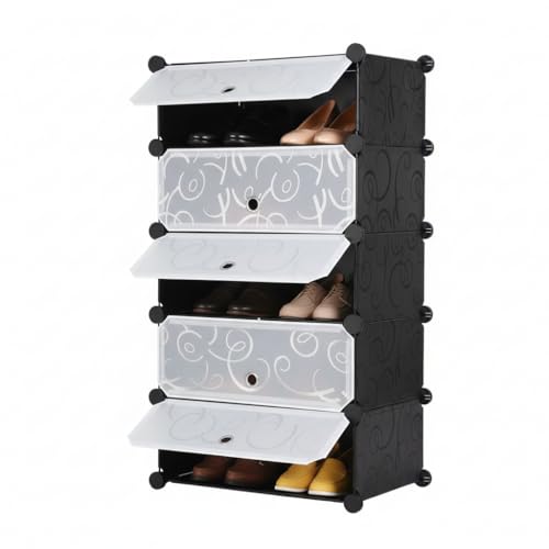 Image of Sunderlook Shoe Rack Plastic for Home- Slipper Stand, Professional Shoe Stand, Chappal Stand, Multipurpose Foldable Standing Comfort Runner Shoe Rack with Door (Black, 5 Shelf 5 Door)