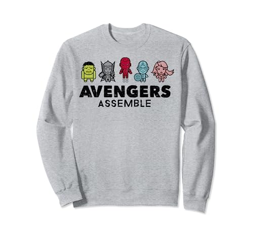 Sweatshirt Marvel Avengers noir à col rond et imprimé rétro style cartoon pour adulte