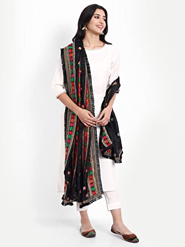 Zamour Women's Phulkari Sardarni Punjabi Dupatta with heavy Embroidery on Chiffon2