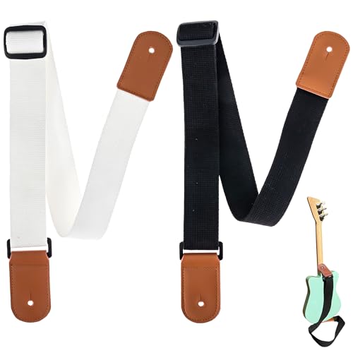 [Paquete de 2] Correa de guitarra para niños, 1 correa blanca + 1 correa negra con extremos de piel,...