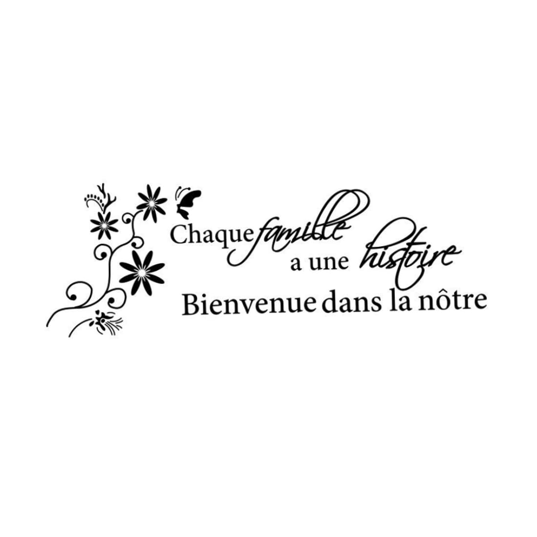 Ginwrek murals Wall Sticker, French Quotes Decal For Living Room Quotes chaque Famille A Une Histoire Vinyl Sticker Elegance Wall Murals DIY 116x42cm