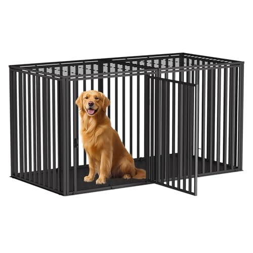 LURIVA Steel Tube Heavy Anti-Bite Large Dog Crate with Mat Base, 48' L x 28' H Dog Crates for Medium...