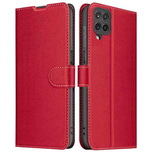 ELESNOW Cover per Samsung Galaxy A12 / M12, Flip Wallet Case Custodia in Pelle PU Premium, Slot per Schede, con Magnetica a Scatto per Samsung Galaxy A12 / M12 (Rosso)…