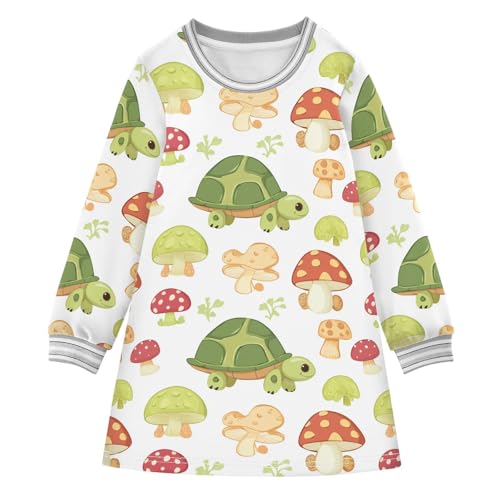 Mushroom Turtle Girls Dresses Long Sleeve Sweatshirt Dress for Girls Winter Toddler Casual A Line Dresses Size 2-8T