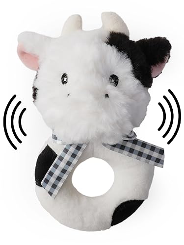 Image of Bearington Lil' Gilly 5.5 Inch Cow Baby Rattle - Baby Wrist Rattles - Plush Rattles for Baby Cow Rattle
