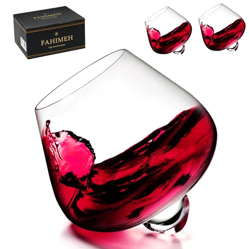 FAHIMEH Vasos de Whisky, Ron, Coñac, vino, cristal giratorio, sin vástago, degustación, cristal inclinado, licor brandy, cócteles, vaso Grappa personalizado regalo juego de 2 unidades de 200 ml