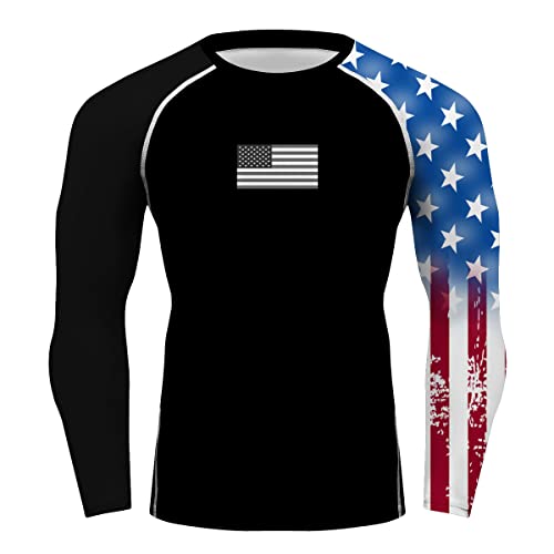 American Flag Mens Long Sleeve Rash Guard Compression Gym Trainning Casual Tops for BJJ jiu Jitsu