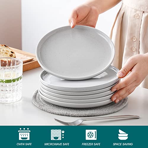 Vancasso Sesam Salad Plates Set Of 6, 8 Inch Dessert Plates, Ceramic Plates Microwave, Oven And Dishwasher Safe, Light Gray #TOP3