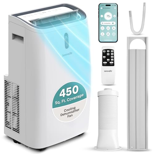 Image of SereneLife Portable Air Conditioner 12000 BTU With WIFI | 3-in-1 Cooling, Fan and Dehumidifier | 24-H Timer Up to 550 Sq Ft Coverage | AC Unit for Bedroom, Home & Office, Includes Window Kit & Remote