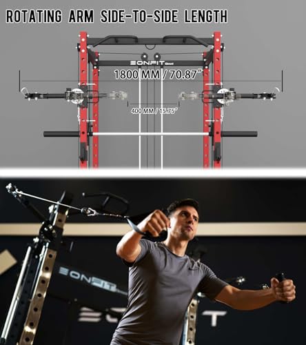 Image of Eonfit E3 Smith Machine for Home Gym Equipment, Multi-Function Power Cage Squat Rack with Cable Crossover LAT Pulldown Pulley System All in One