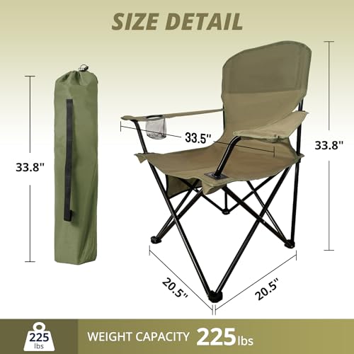 SAILARY Folding Outdoor Beach Camp Chair with Cup Holder, Storage Pocket, Waterproof Bag Outdoor Arm Chair, Supports 225LBS, Green の商品画像 2