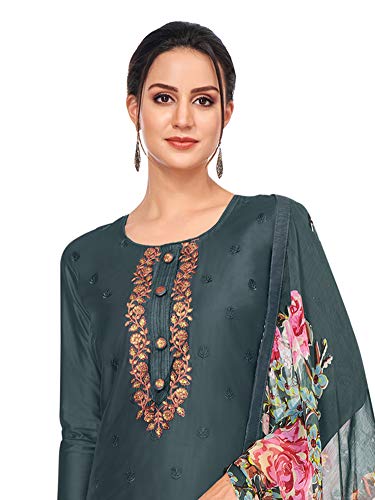 Image of AKHILAM Women's Chanderi Cotton Embroidered Unstitched Salwar Suit Material(Red 32DMK80 Parent)