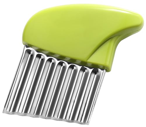 Image of Crinkle Cutter Stainless Steel Potato Veggies Wavy Chop French Fry Slicer | Comfortable Green Handle Sharp and Deep Waves Crinkle Cutting Chip for Carrot Zucchini Pickled Cucumber Dishwasher Safety