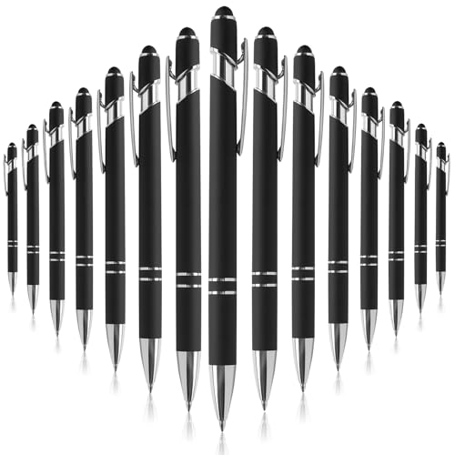 kaiyaya Bolígrafos de alta calidad, 15 unidades de bolígrafo ergonómico con lápiz táctil, de metal personalizado, 1,0 mm, color negro, para oficina, hogar y escuela
