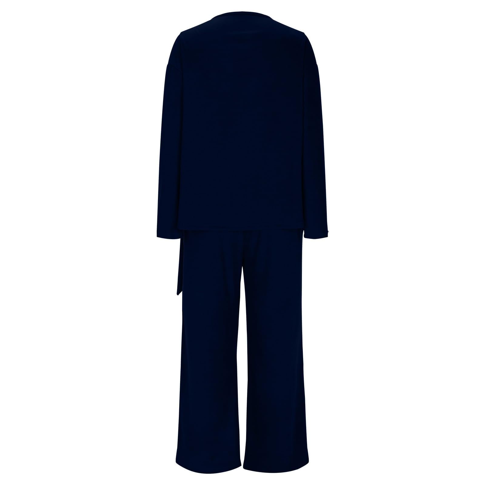 Generisch Damen Hosenanzug Elegant 2-Teilig Hausanzug Damen Kuschelig Dünn Zuhause Kuschel Anzug Damen 2 Teiler Weites Bein Loungewear Frauen Set Langarm Freizeitanzug Zweiteiler Homewear Einfarbig