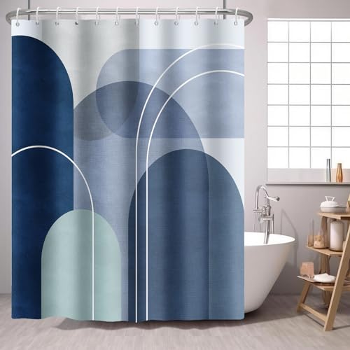 PEDBANRO Abstract Navy Blue Shower Curtain Boho Mid Century Arch,Blue Morden Minimalist Geometry Waterproof Fabric Shower Curtains for Bathroom Weighted 72x72 in