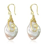14K Gold Freshwater Baroque Keshi Pearl Dangle Drop Earrings For Women