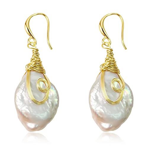 25-30mm Freshwater Baroque Keshi Pearl Dangle Drop Earrings For Women