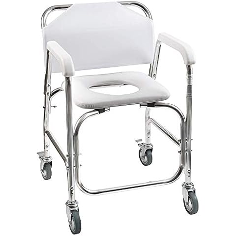 DMI Rolling Shower Chair, Commode, Transport Chair, FSA Eligible, Rolling Bathroom Wheelchair for Handicap, Elderly, Injured or Disabled, Rear Locking Wheels, 250 lb. Weight Capacity, White Cover